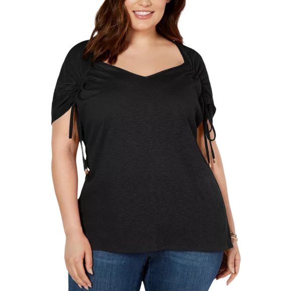 NY Collection Women's PLUS V-Neck Black Blouse - Picture 1 of 6